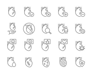 Set of heart line icon. Healthy internal organ, circulatory system illness, diagnosis, treatment and more.
