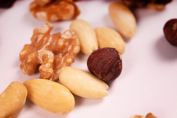 close-up of walnut and hazelnuts