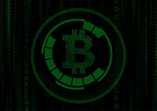 Vector :Binary code and electronic circuit inside bitcoin logo