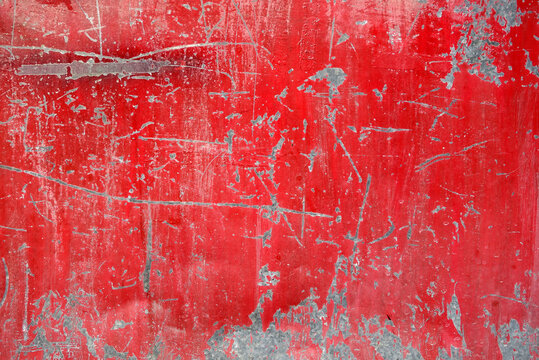 many scratch on red paint grunge metal plate texture for background