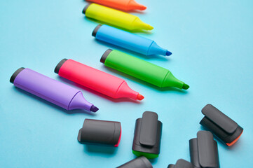 Set of opened colorful permanent markers