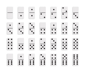 Set White Domino game block with shadow and reflection on white background.