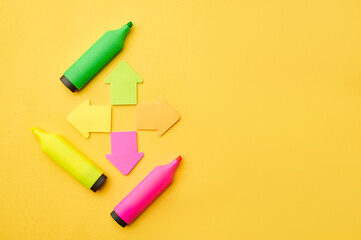 Colorful permanent markers and magnetic arrows