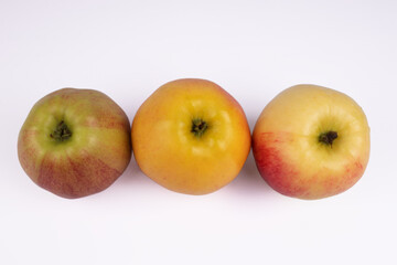 top view of inverted apples of different colors