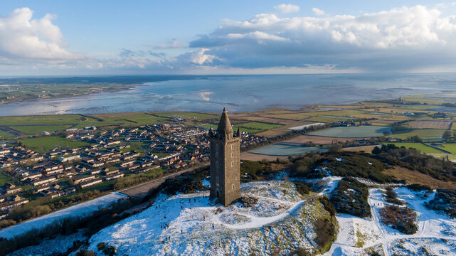 Scrabo Tower stands on Scrabo Hill near Newtownards in County Down. Winter in Northern Ireland