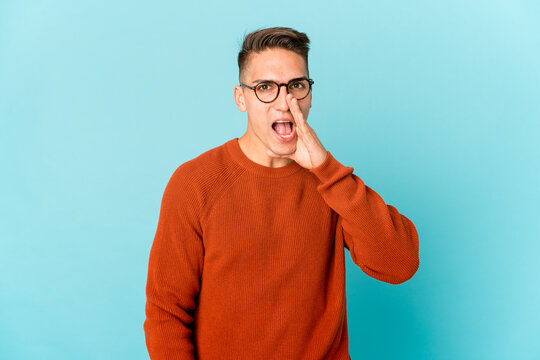 Young Caucasian Handsome Man Isolated Shouting Excited To Front.