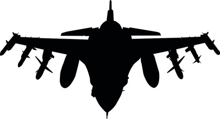 F16 plane, flight of the F16 military plane.  Isolated 
 silhouette	