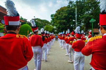 marching band playing musicians, instruments in Tet holidays in Vietnam