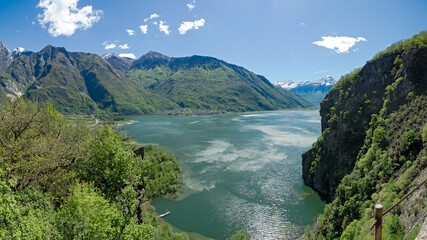 Panoramic view of Verceia on the Novate Mezzola lake, Chiavenna