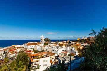 Fototapeta premium Aerial view of Garachico village on the coast of Atlantic ocean in Tenerife island of Spain