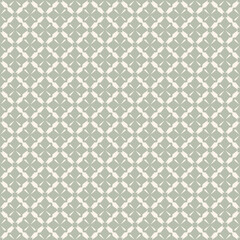 Fototapeta premium Simple vector geometric seamless pattern. Abstract texture with diamond grid, floral shapes, net, mesh, lattice. Elegant vintage ornamental background. Soft green color. Repeat design for textile