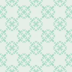Gardinen Barock Vector geometric seamless pattern in ethnic style. Simple abstract ornamental background with grid, mesh, floral shapes, crosses, rhombuses. Elegant texture in turquoise green color. Repeat design  © Olgastocker
