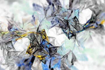 Stream of colored radiant particles and crystals. 3D illustration