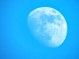 Lune en plein jour avec un ciel bleu