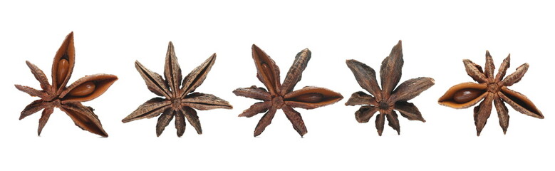 Set star anise isolated on white background, macro 