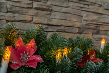 christmas tree with poinsettia