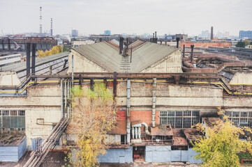 The territory and buildings of a large factory in Moscow. Russia - 408116253