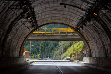 One of the tunnels that connects the new highway between the capital Bogota and the city of...
