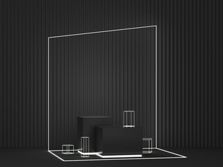 Abstract display stand with light shape as a showcase for product design