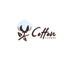 Cotton flower branch logo design. Cotton blossom vector design. 100% cotton logotype