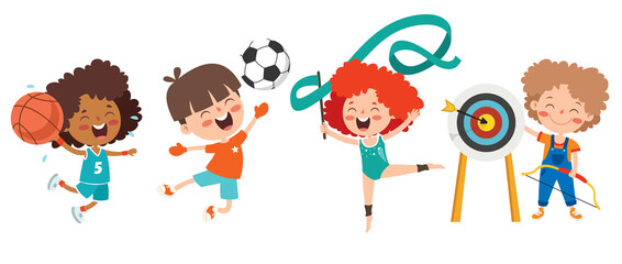 Happy Kids Making Various Sports