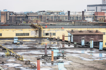 The territory and buildings of a large factory in Moscow. Russia - 408117874