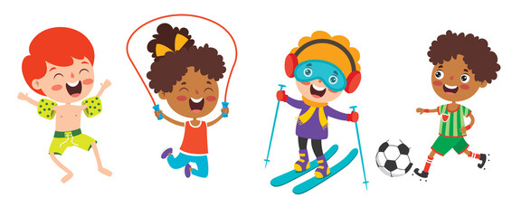 Happy Kids Making Various Sports