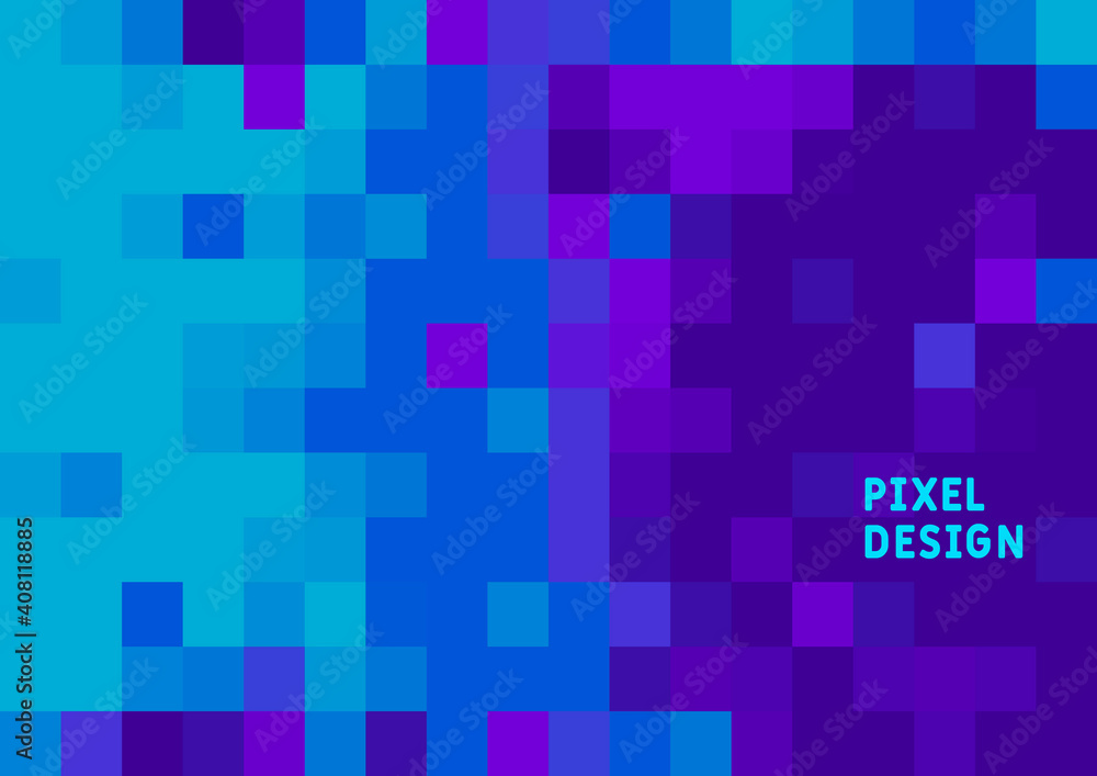 Poster horizontal bright blue abstract background with pixel graphic elements and place for text. vector il