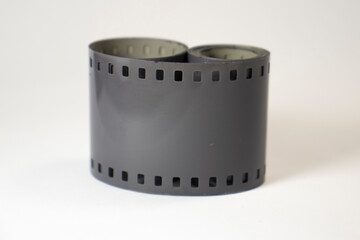 old photographic film on white isolated background with copy space
