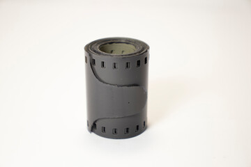old photographic film on white isolated background with copy space