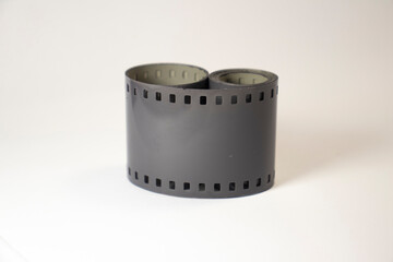 old photographic film on white isolated background with copy space