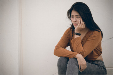 Asian woman sad from love,She worry because stress from boyfriend,Heartbreak woman concept