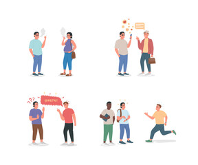 Fototapeta premium People with unhealthy habits flat color vector detailed character set. Smoking people. Arguing men. Bad lifestyle isolated cartoon illustration for web graphic design and animation collection