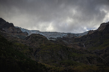 glacier view with clouds and snow and ice rock