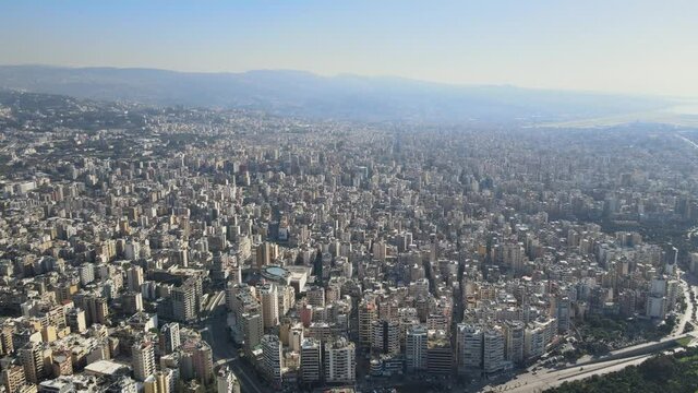 flyover drone shot showing beirut Southern Suburbs