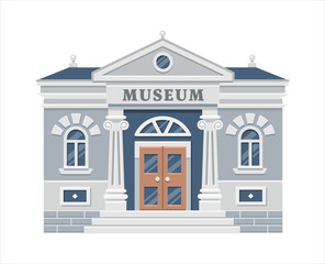 Museum building exterior with title and pillars isolated on white background. Urban architecture. Public government building. Art Museum of Contemporary Painting. Vector flat illustration