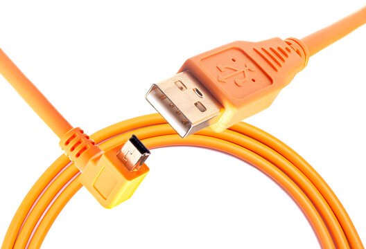 Orange USB cable isolated on white background