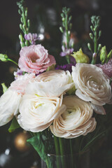 Ranunculus flowers bouquet in vase. Beautiful wedding flowers bouquet, modern fashion