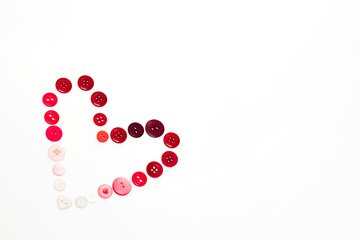 Poster Heart frame from buttons with copy space on white background. Valentines day craft. Romantic design.