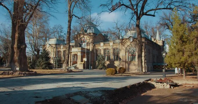 Palace of Duke Nikolai Romanov in Tashkent. The elegant palace built in 1891 with gray-yellow bricks. Video 1 of 19 Front