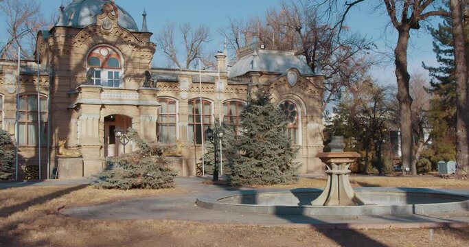 Palace of Duke Nikolai Romanov in Tashkent. The elegant palace built in 1891 with gray-yellow bricks. Video 7 of 19 Fornt