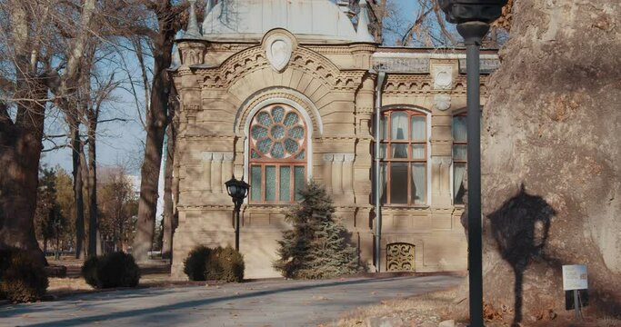 Palace of Duke Nikolai Romanov in Tashkent. The elegant palace built in 1891 with gray-yellow bricks. Video 9 of 19 Front