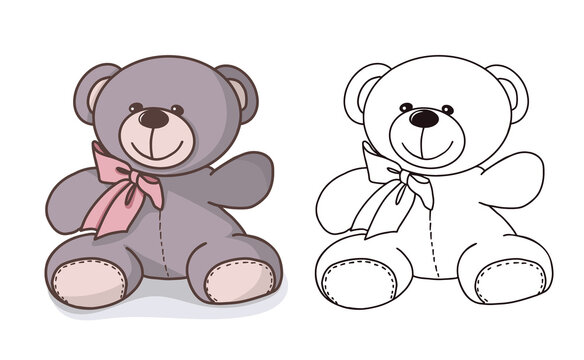 Naklejki Vector hand-drawn illustration of a cute teddy bear. Gift toy for Valentines day, birthday, Christmas, holiday.