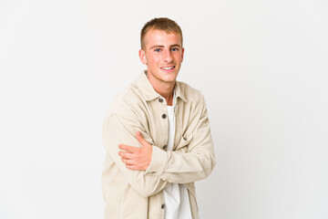 Young caucasian handsome man laughing and having fun.