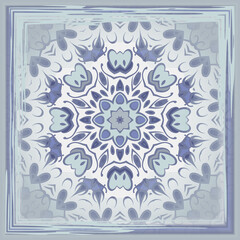 Creative trendy color abstract geometric mandala pattern in white gray blue violet , vector seamless, can be used for printing onto fabric, interior, design, textile, carpet, rug.