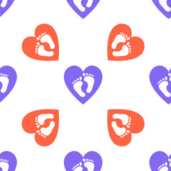 Hearts with feet babies help symbol icon seamless pattern on white background. Heart fundraising sign. Vector