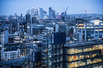 Fototapeta premium City of London at night with lots of office buildings lights. London, UK