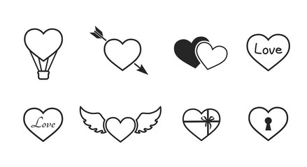 valentine heart line icon set. valentines day, romantic and love symbols. isolated vector images