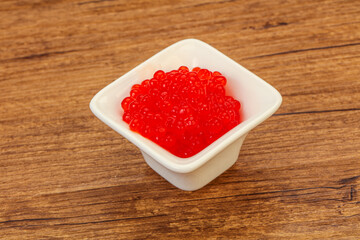 Red salmon caviar in the bowl