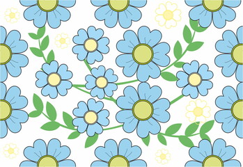  seamless background with blue flowers and leaves
